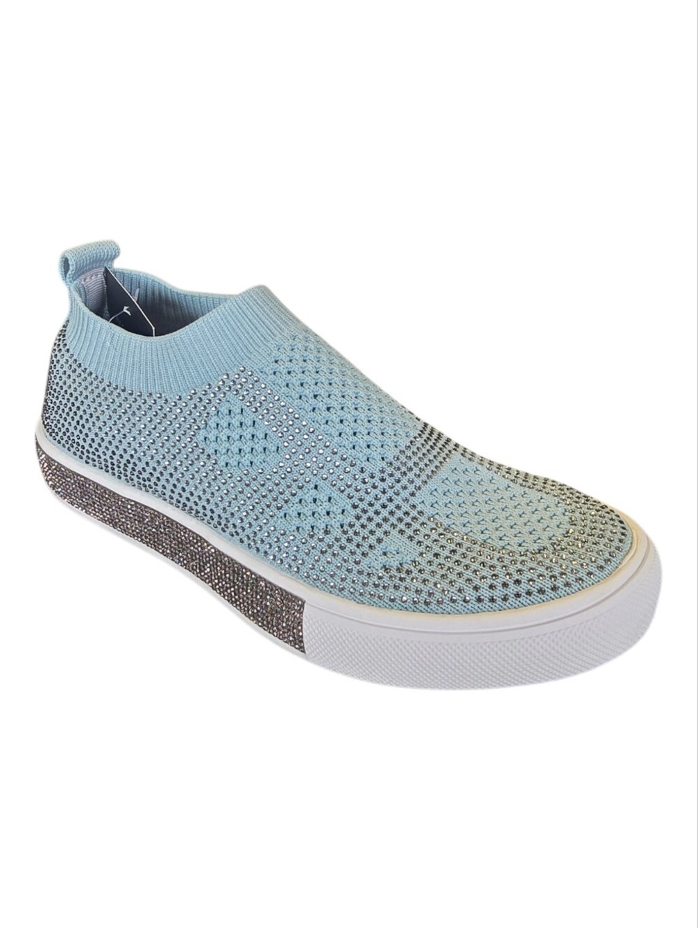 Bernie Mev Glamour Willow Light Blue Rhinestone Slip On Sneakers